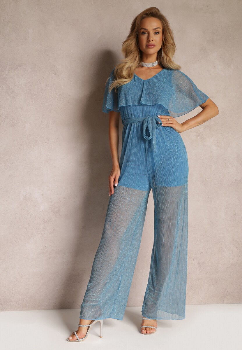 Różowy Kombinezon z Szerokimi Nogawkami i Ozdobną Narzutką Phedia