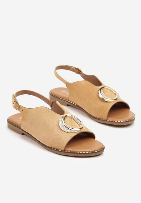 Brązowe Sandały Ozdobione Metaliczną Wstawką i Cyrkoniami Lialindra