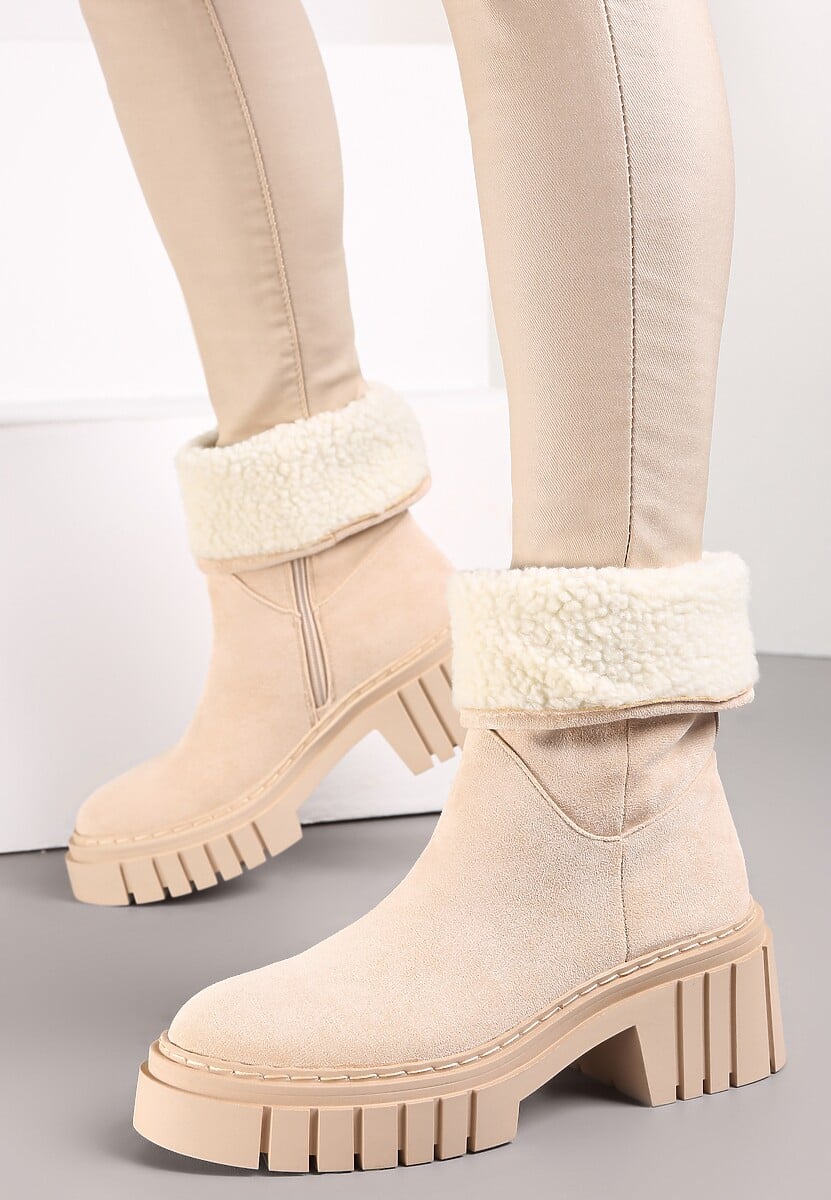 Beżowe Botki na Grubej Podeszwie Lymall