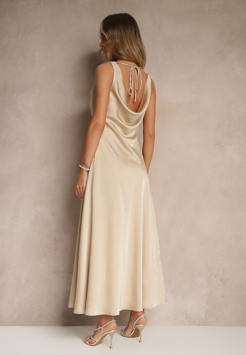 Beżowa Taliowana Sukienka Vices Wiązana przy Karku Zinvea