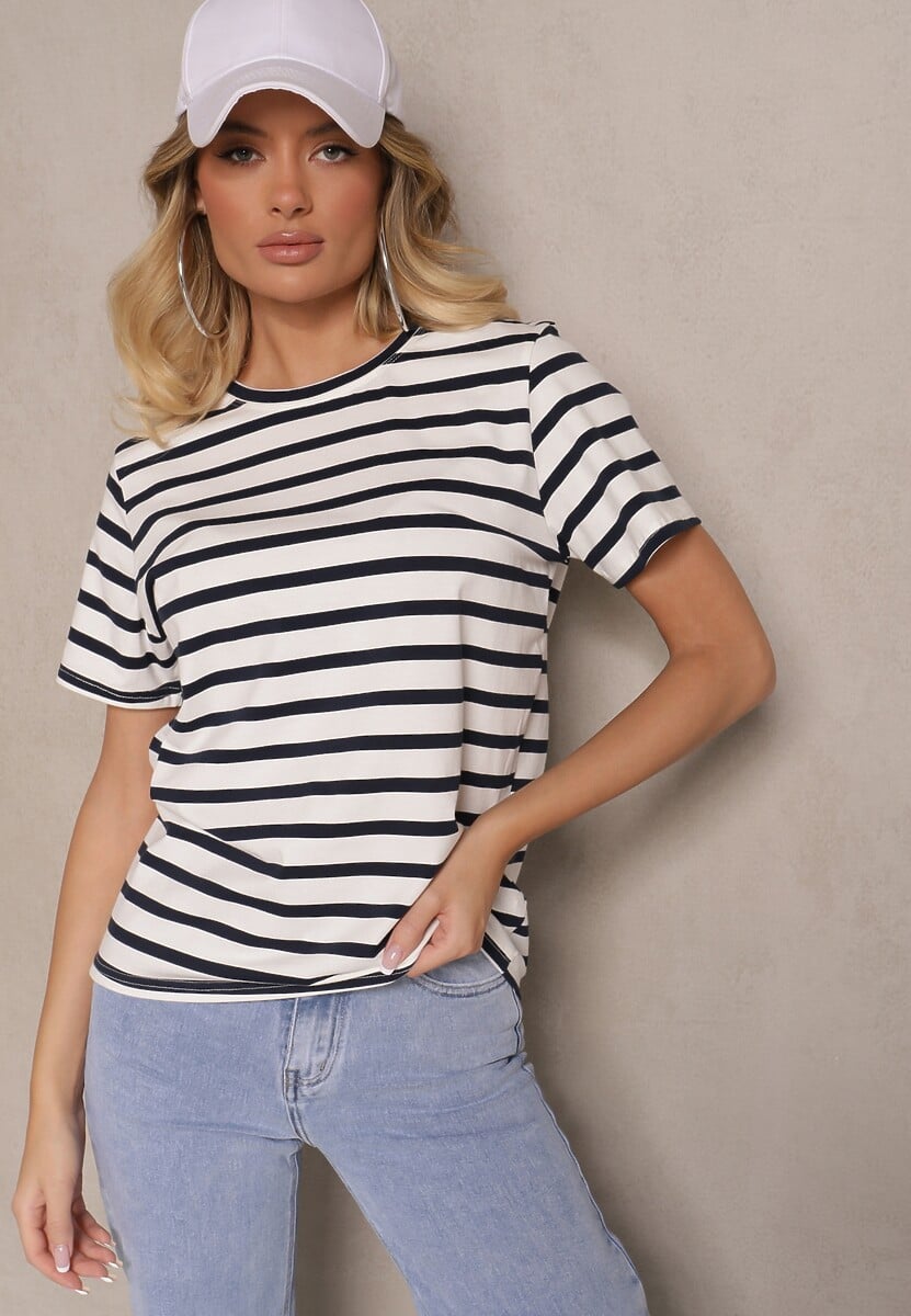 Niebieska Bawełniana Bluzka Ozdobiona Paskami Nalendra