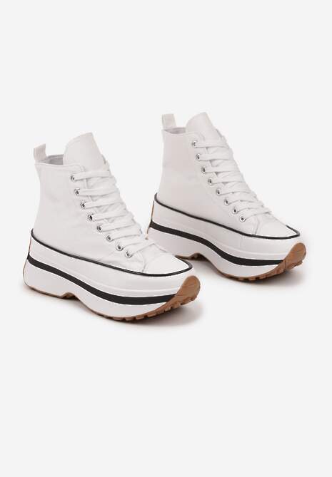 Białe Trampki za Kostkę na Platformie z Tłoczeniami Danawinn