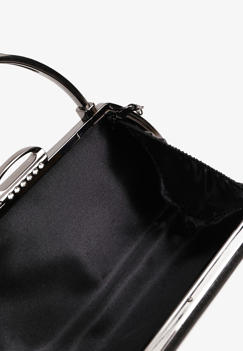 Czarna Torebka Kopertówka z Metalicznym Połyskiem z Rączką i Łańcuszkiem Frovia