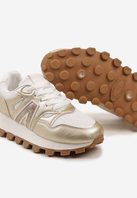 Złote Sneakersy na Ozdobnej Platfromie z Wiązaniem Nemoon