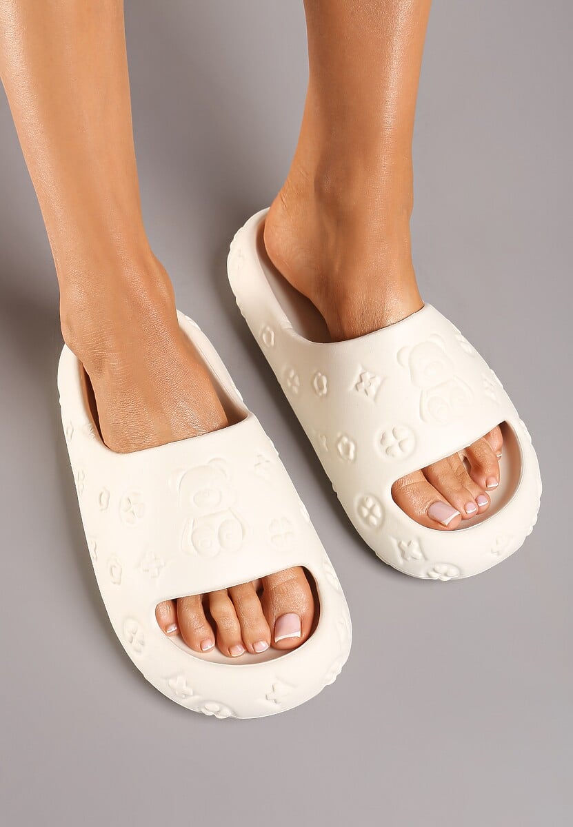 Białe Casualowe Klapki na Platformie z Ozdobnym Tłoczeniem Colea