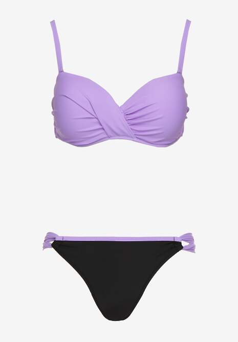 Fioletowe Bikini Majtki Figi i Biustonosz z Marszczeniem Sepiana