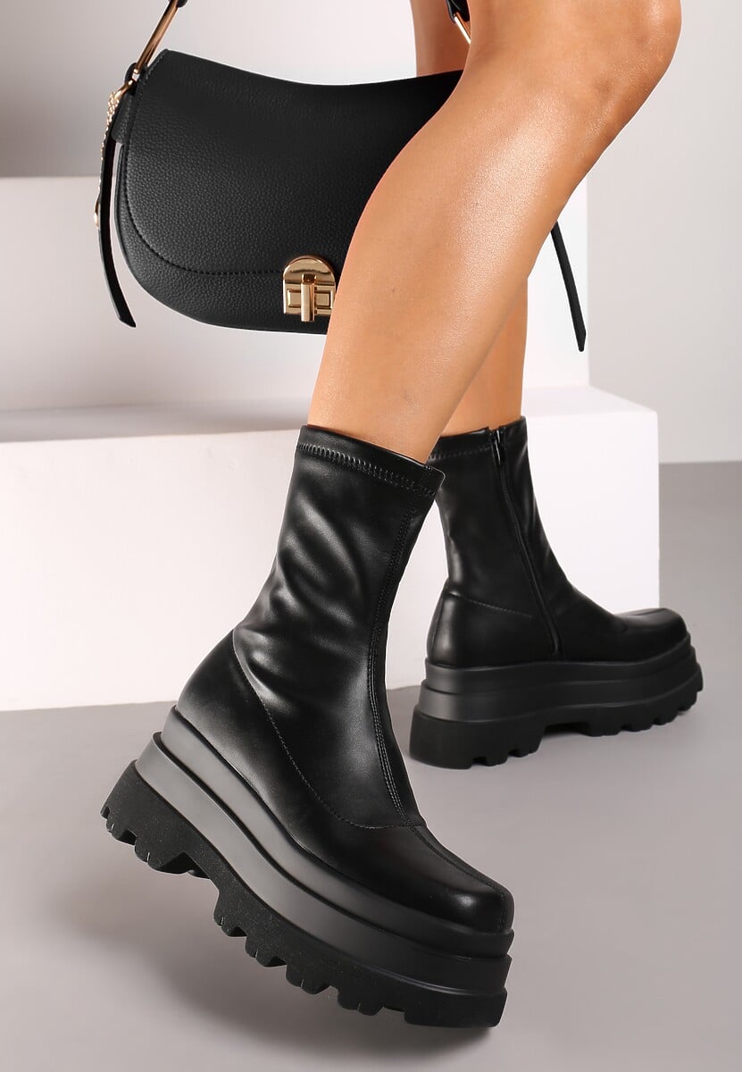 Czarne Botki Workery na Platformie na Suwak z Dopasowaną Cholewką Driefra