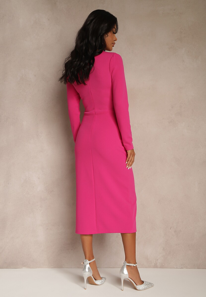 Fuksjowa Sukienka Koktajlowa Vices Ozdobiona Perełkami i Marszczeniem Odarre