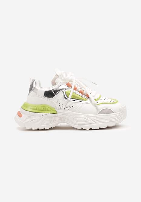 Biało-Zielone Sneakersy w Streetwearowym Stylu na Tłoczonej Podeszwie Nelasea