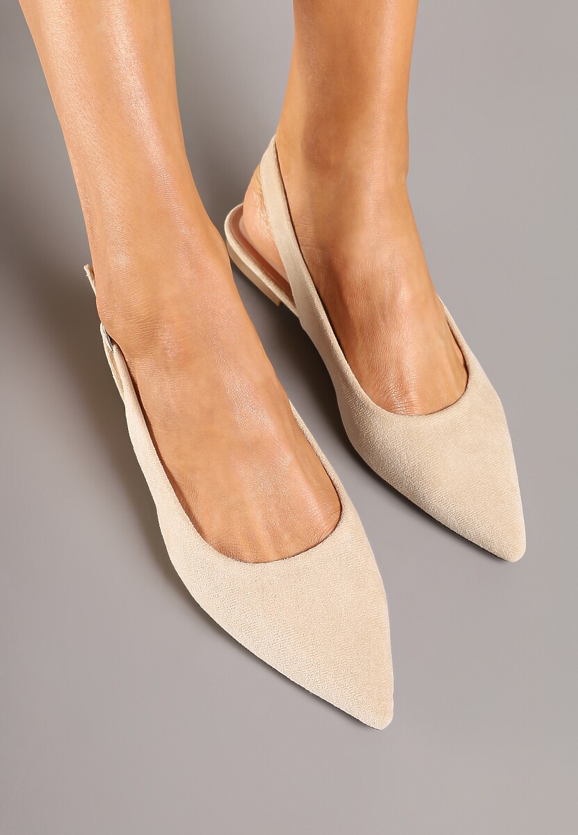 Beżowe Sandały na Płaskiej Podeszwie Typu Slingback Nonarielae