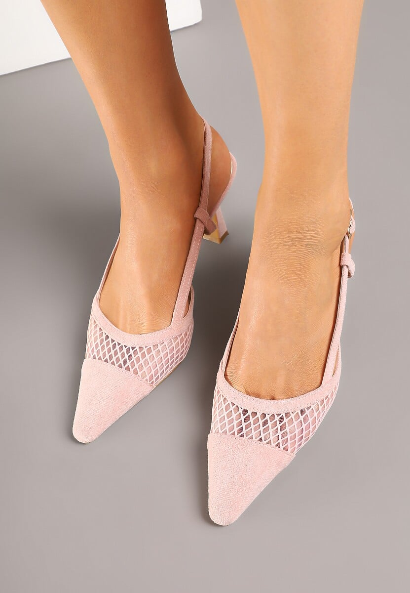 Różowe Sandały na Klepsydrze z Cholewką z Siateczki Nilavea
