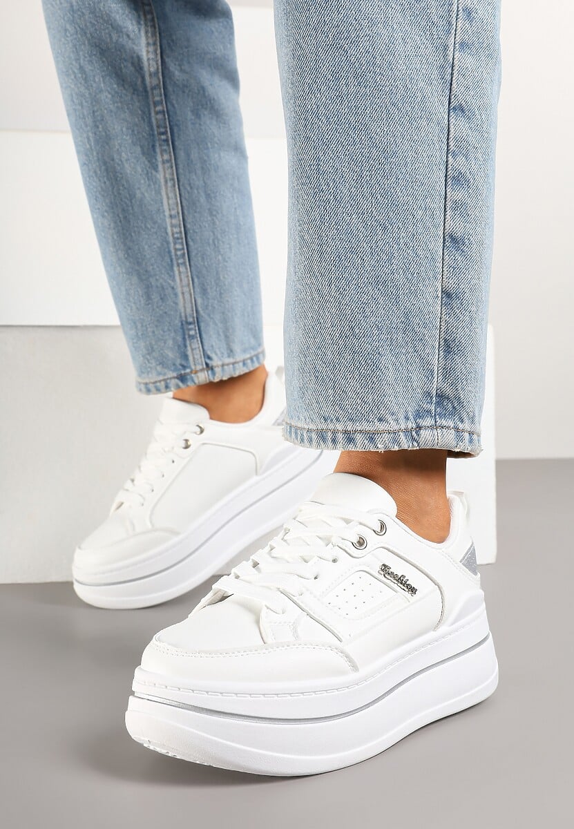 Czarne Sneakersy z Brokatem na Platformie Larinea