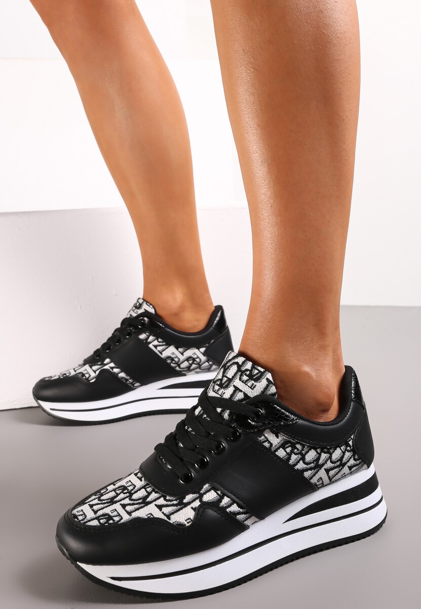 Czarne Sznurowane Sneakersy na Grubej Podeszwie przed Kostkę Tiala