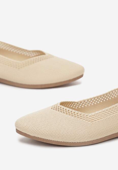 Beżowe Płaskie Balerinki Plecione z Ozdobnymi Wycięciami Daniya
