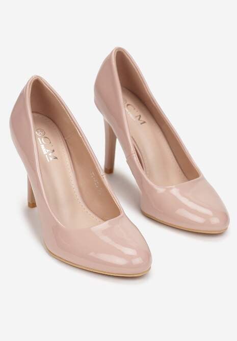 Beżowe Błyszczące Szpilki z Okrągłym Noskiem Menani