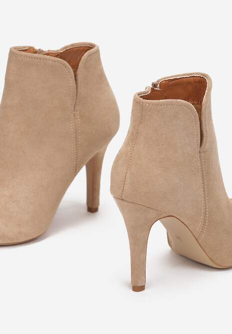 Beżowe Botki na Szpilce ze Szpiczastym Noskiem Yegene
