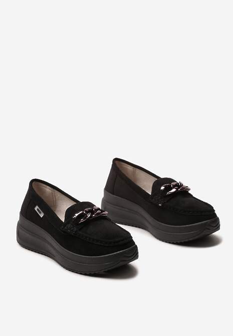 Czarne Mokasyny z Łańcuszkiem na Wysokiej Platformie Iracana