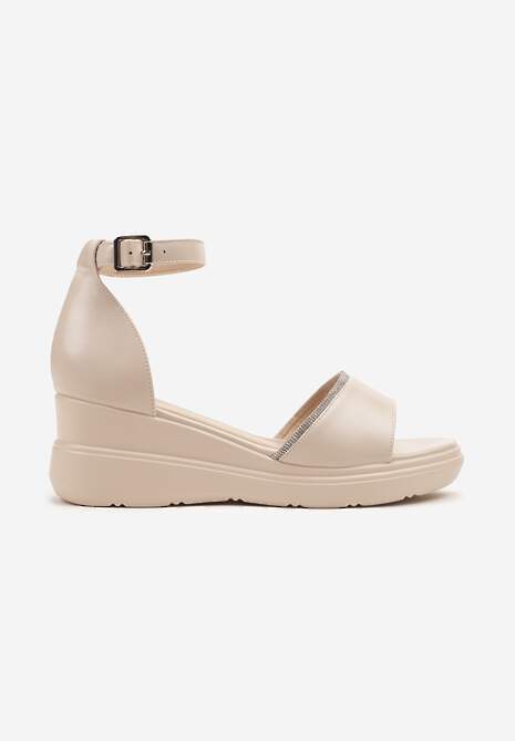 Beżowe Sandały na Koturnie Ozdobione Cyrkoniami Tiafine