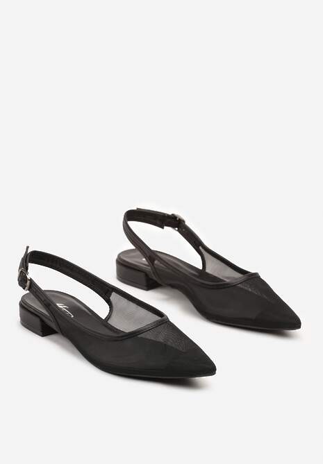 Czarne Sandały Typu Slingback z Siateczkową Cholewką Medeora
