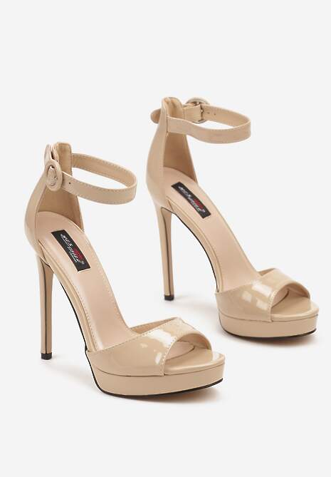 Beżowe Wysokie Sandały na Szpilce Zapinane na Sprzączkę Viraela