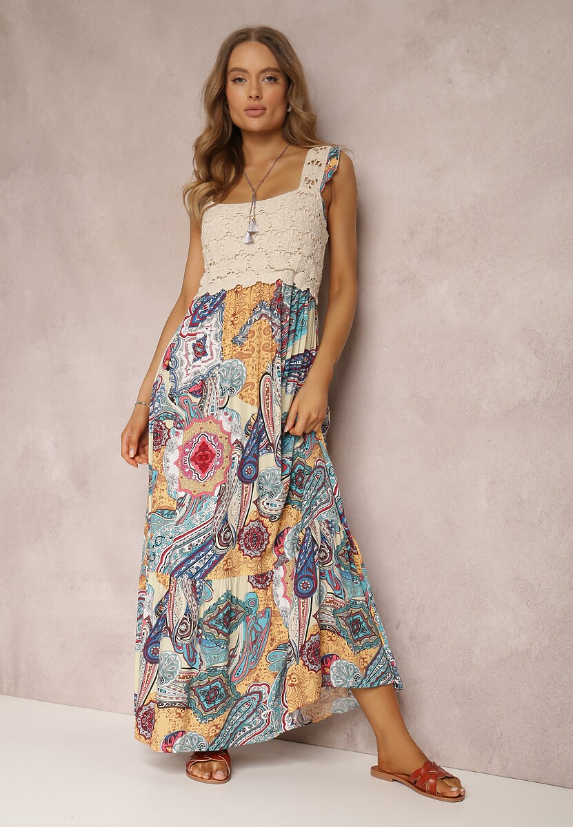 Beżowo-Niebieska Sukienka Grayah