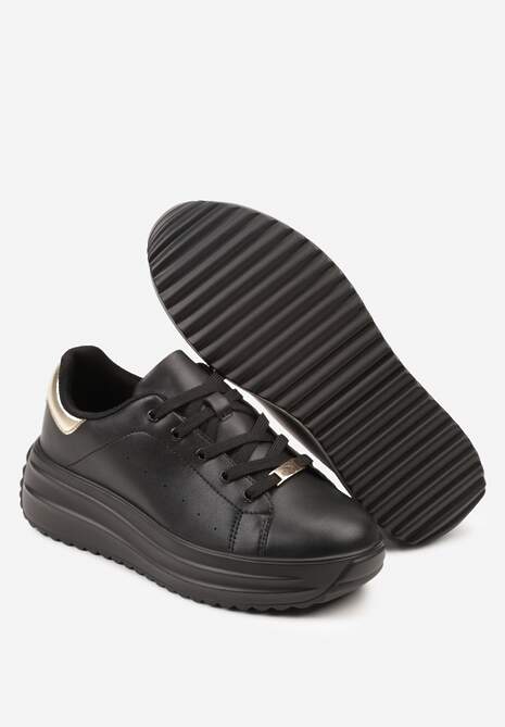 Czarne Sneakersy na Platformie z Tłoczeniem i Perforacją Anirriva