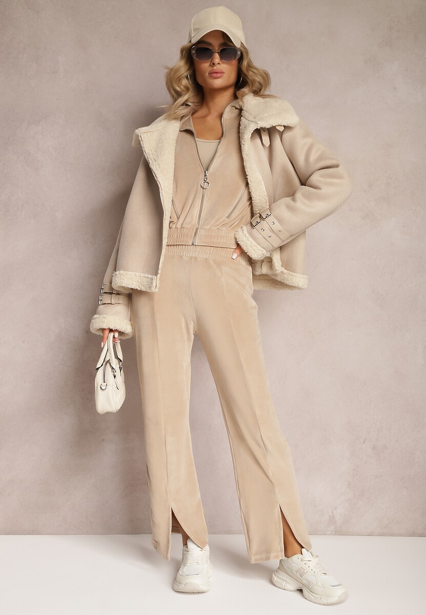 Czarny Welurowy Komplet Dresowy z Bluzą i Spodniami Lunamea