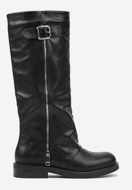 Czarne Kozaki w Stylu Bikerów z Klamrą i Suwakiem Linfara