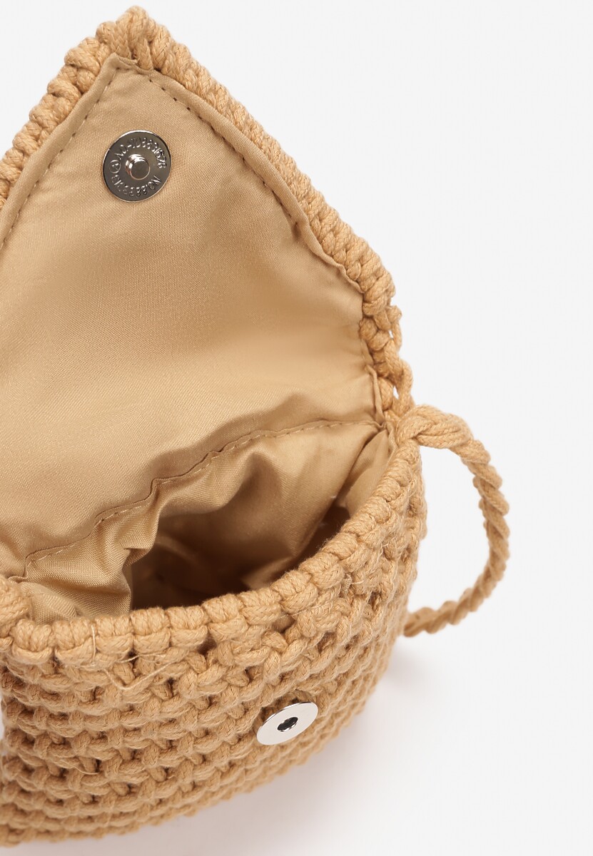 Ciemnobeżowa Mała Torebka na Ramię z Plecionki Politte