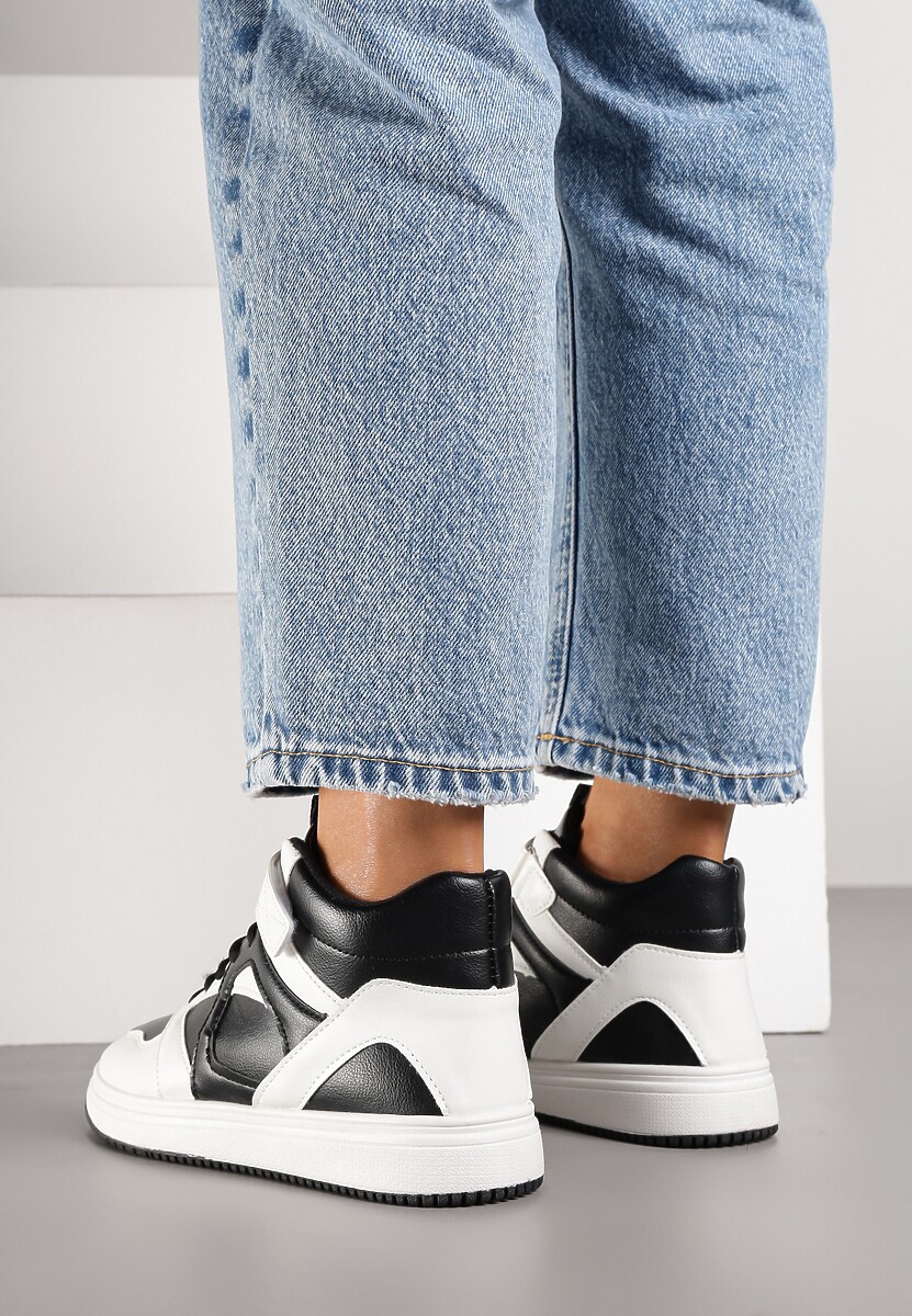 Czarno-Białe Sneakersy z Wysoką Cholewką Ylattia