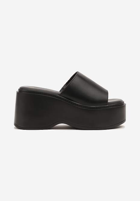 Czarne Basicowe Klapki na Platformie Faliriela