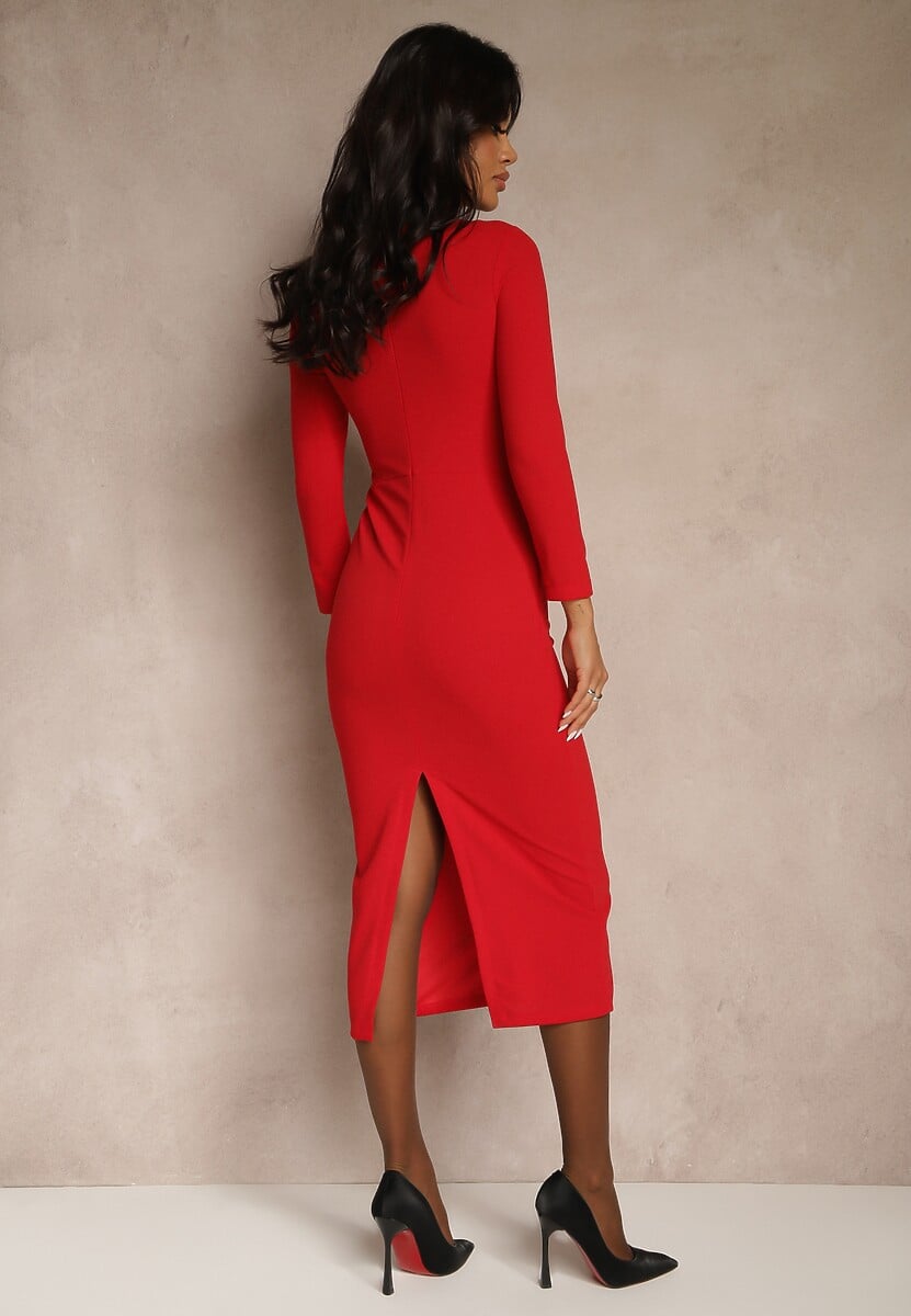 Czerwona Dopasowana Sukienka o Asymetrycznym Kroju Belfedi