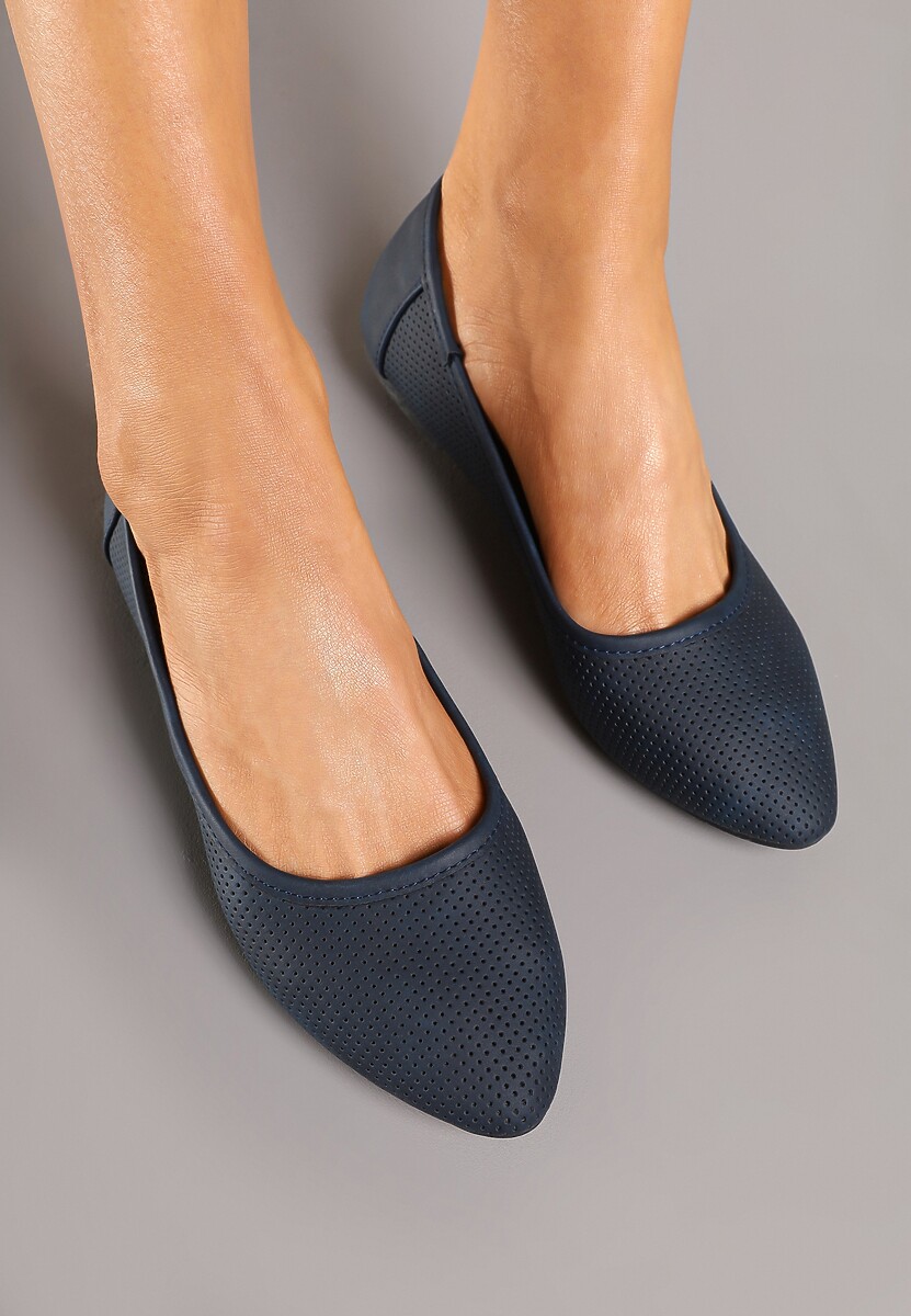 Granatowe Balerinki  ze Skórzaną Wkładką i Siateczkową Cholewką Gonaviel