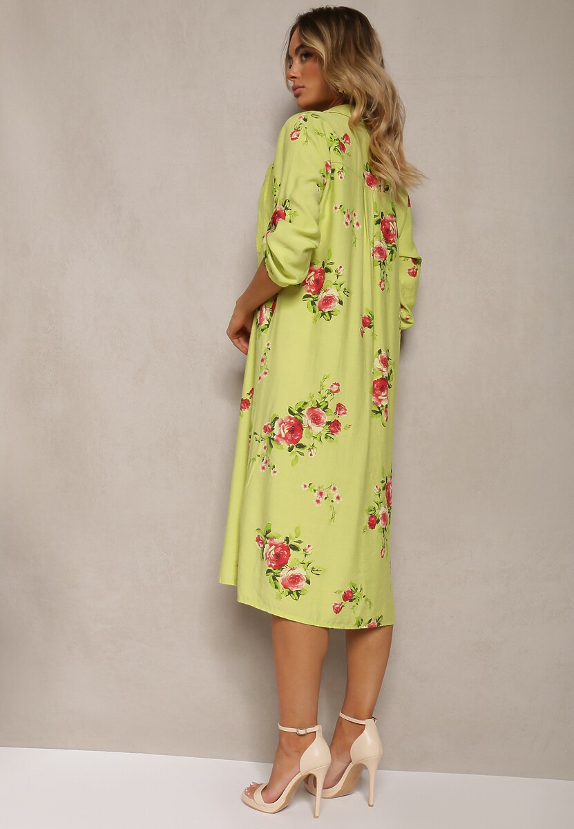 Zielona Koszulowa Bawełniana Sukienka Zapinana na Guziki Nuramla