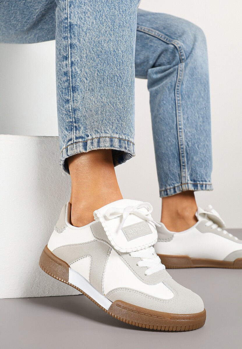 Biało-Szare Sneakersy w Stylu Tenisówek z Szerokim Językiem Alarila