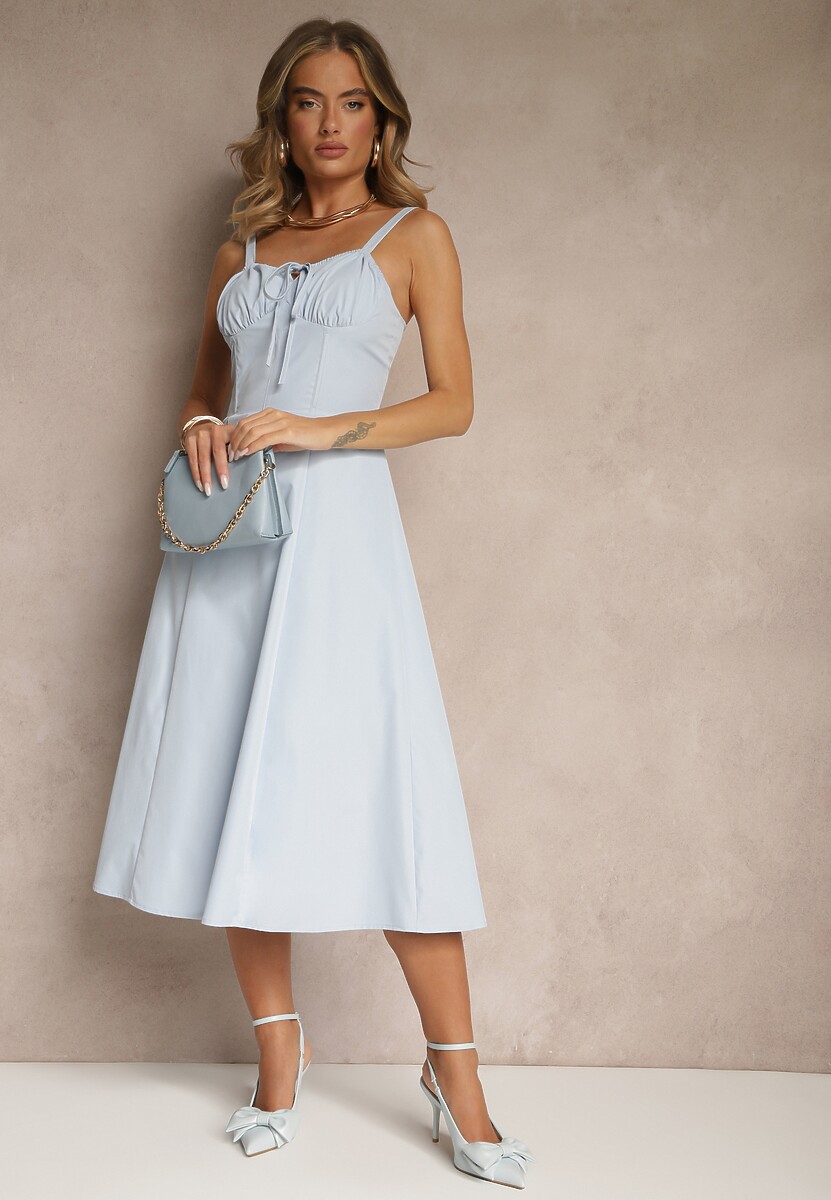 Niebieska Koktajlowa Sukienka Gorsetowa Vices z Rozkloszowanym Dołem Kolinnea