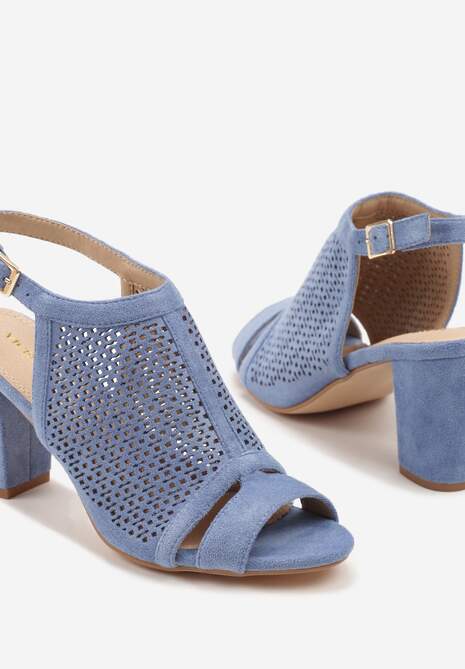 Niebieskie Sandały Vices na Słupku z Ażurową Cholewką i Skórzaną Wkładką Saramiae