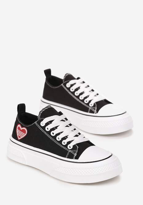 Czarne Trampki przed Kostkę z Naszywką Serduszka Xenis