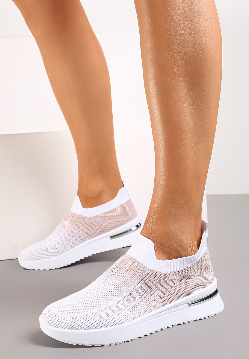 Biało-Zielone Buty Sportowe z Nadrukiem Obmre i Skarpetkową Cholewką Erinevia