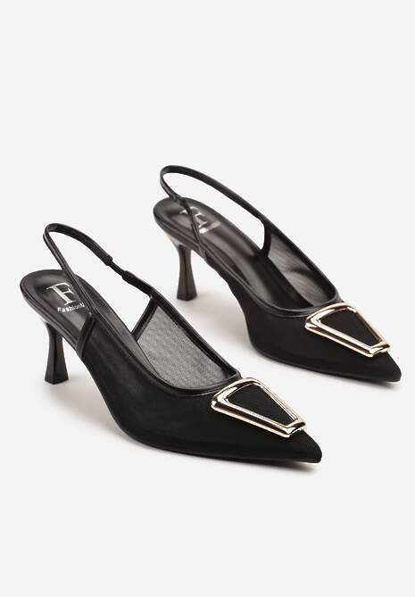 Czarne Siateczkowe Sandały na Obcasie z Klamerką Odiennea