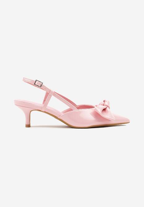 Różowe Sandały Lakierowane Vices na Kaczuszce Typu Slingback z Kokardą Kovenna