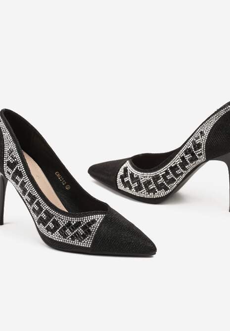 Czarne Eleganckie Szpilki z Brokatem i Cyrkoniami Merinette