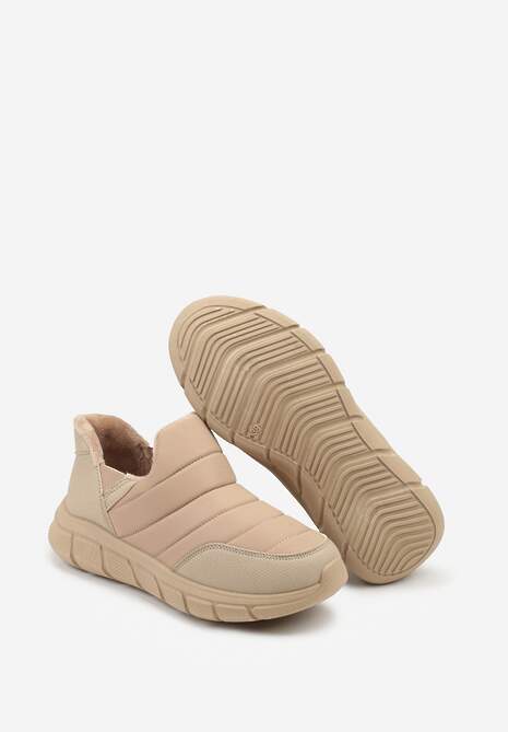 Ciemnobeżowe Sneakersy Śniegowce na Platformie z Tłoczeniem i Pikowaną Cholewką Vermina