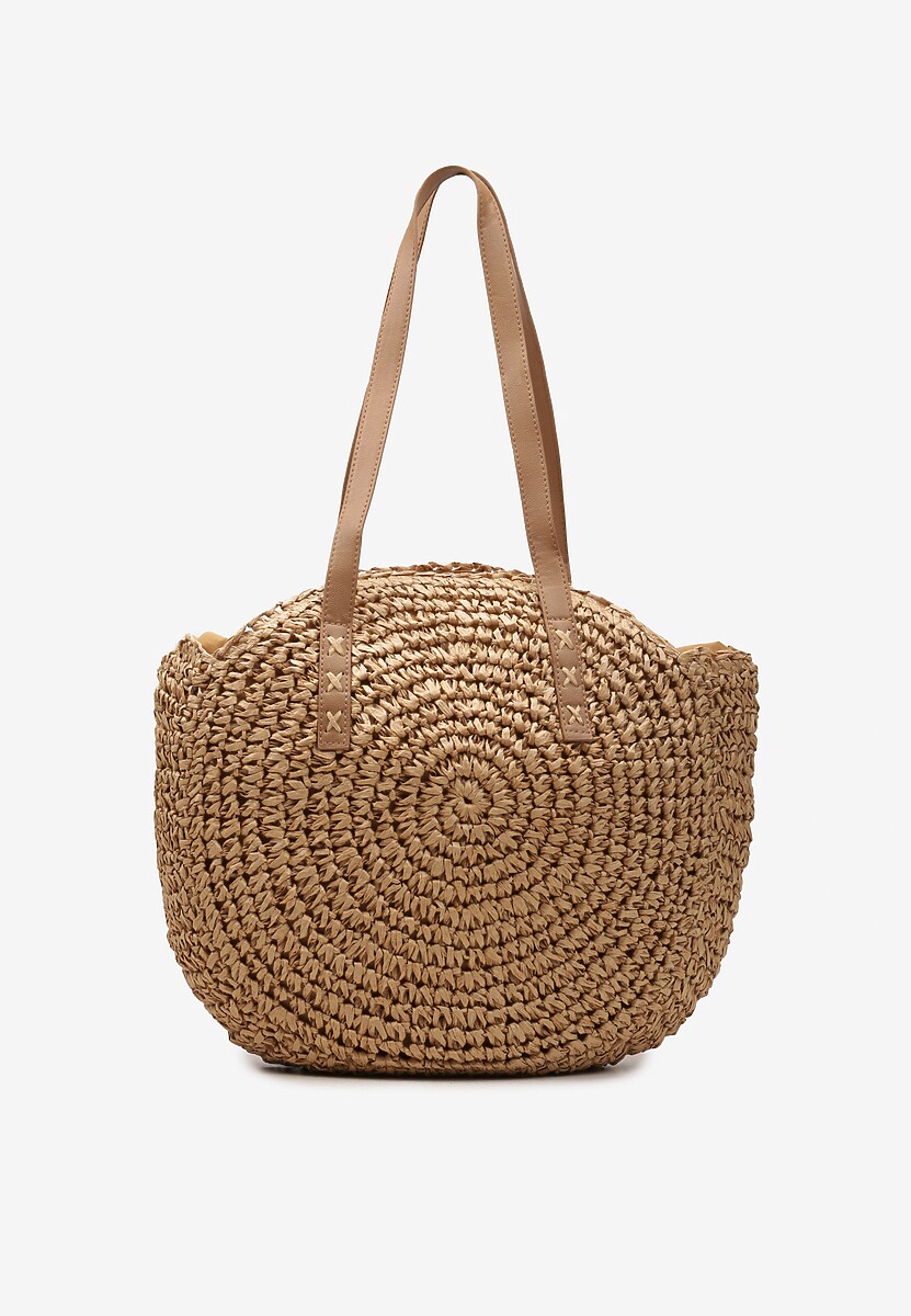 Ciemnobeżowa Okrągła Pleciona Torebka z Rączkami Zapinana na Zamek Błyskawiczny Brunia