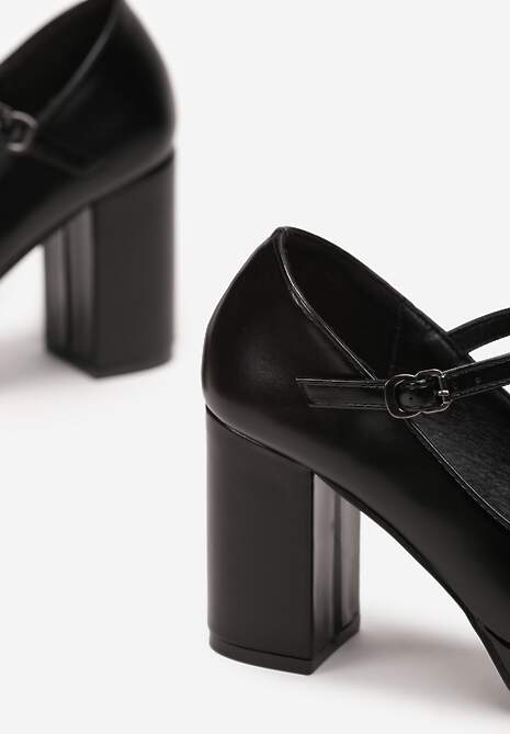 Czarne Czółenka na Słupku i Niskiej Platformie z Paskiem Innocen