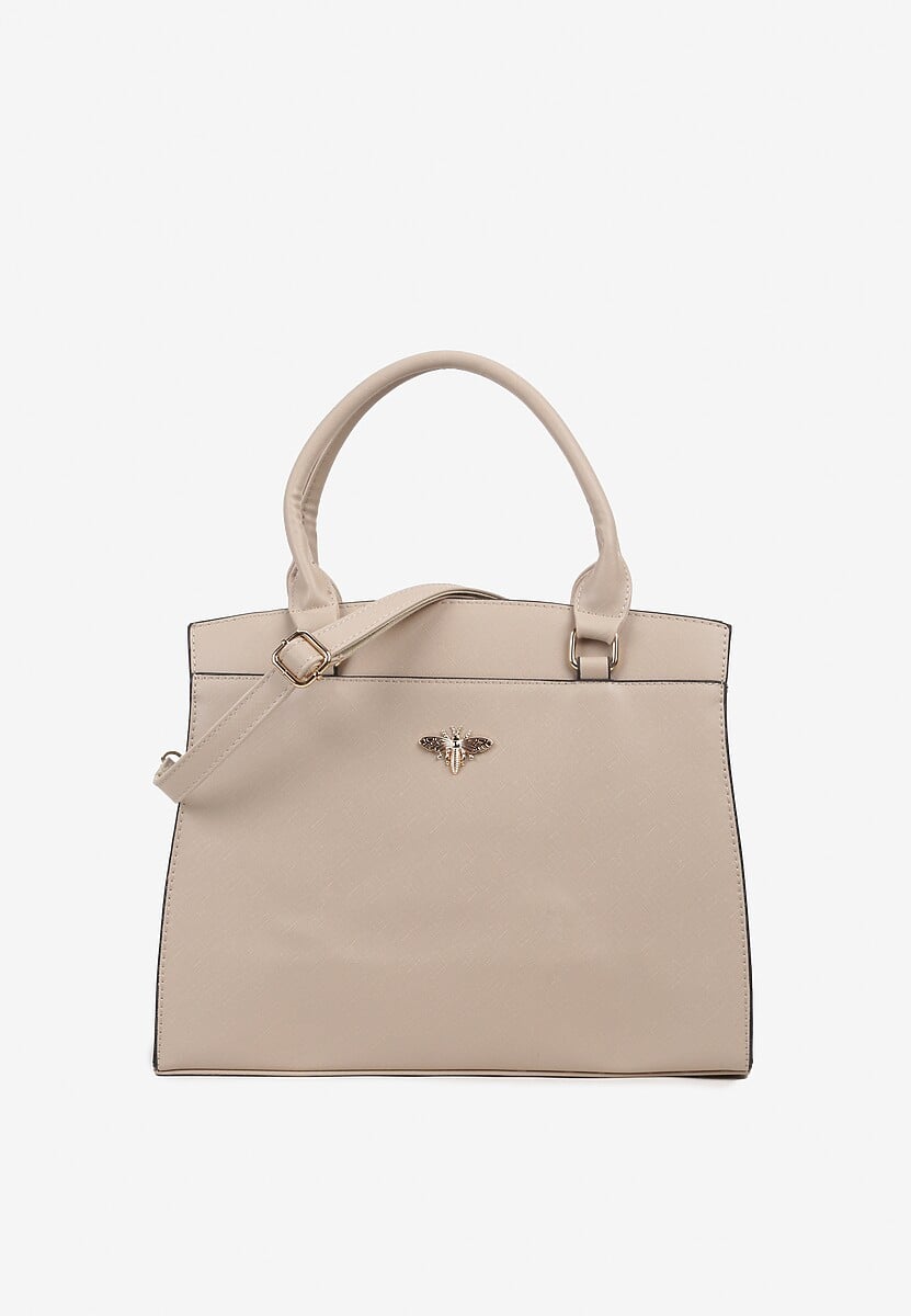 Ciemnobeżowa Torebka Trapezowa z Aplikacją w Kształcie Owada Moonbelle