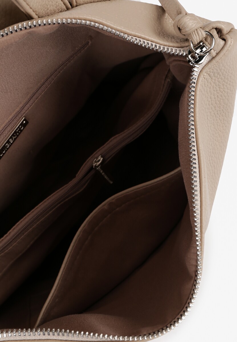 Beżowy  Plecak z Ozdobnym Suwakiem Rivzedi