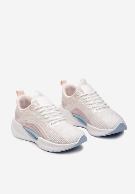 Biało-Różowe Buty Sportowe z Siateczki z Ozdobną Wstawką na Podeszwie Yllaria