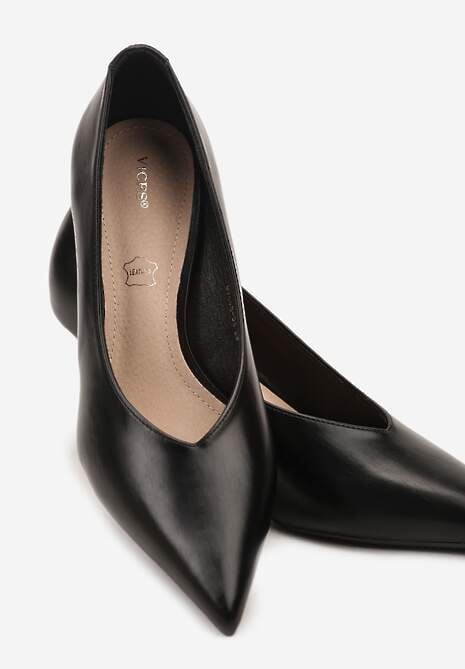 Czarne Czółenka Vices na Kaczuszce z Wkładką ze Skóry Naturalnej Zaisse