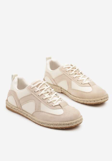 Beżowe Sneakersy Kultowe Tenisówki z Podeszwą Zdobioną Plecionką Zarorella